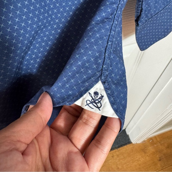 John Varvatos USA Button Down Shirt Navy Blue Printed Regular Fit Size LG - Picture 7 of 10